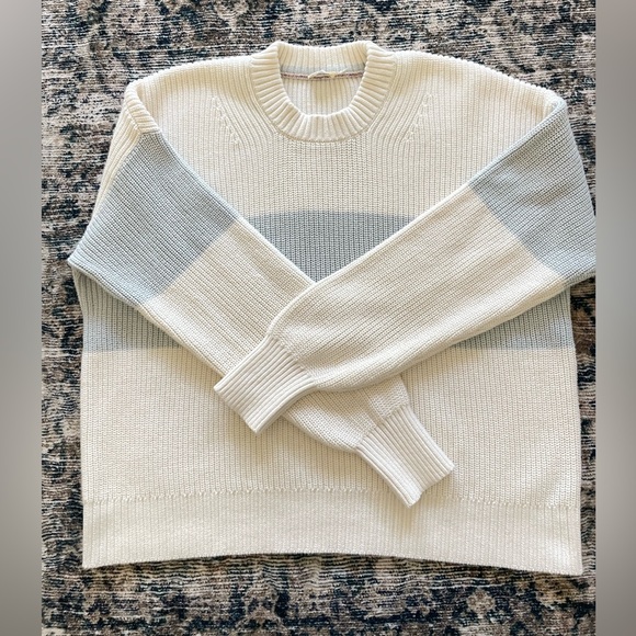 Faherty Sunwashed Cotton Fisherman Sweater Sea Salt Stripe XXL - Picture 7 of 11